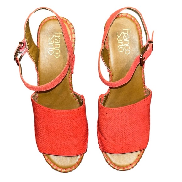 Franco Sarto Tula Platform Espadrille Wedge Sandals Orange Leather Size 7.5 - Picture 9 of 13